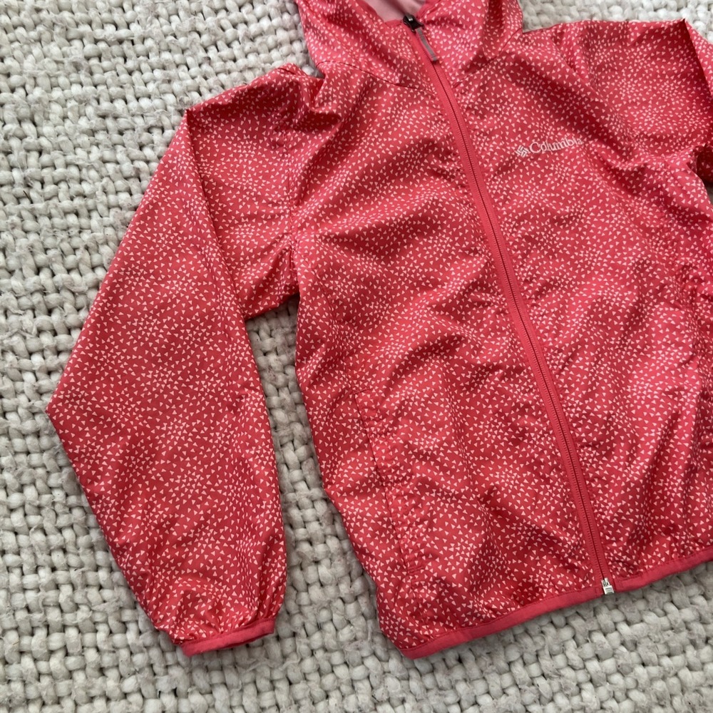 Columbia Girls' Pink Hooded Windbreaker Rain Jacket Small 8 Lined Outdoors Omni - Picture 6 of 11